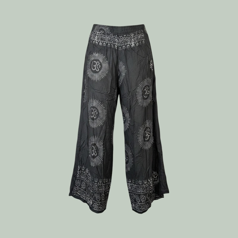 Boho Wide Leg Print Pants in Black